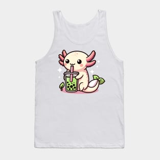 Cute Axolotl drink green boba Tank Top